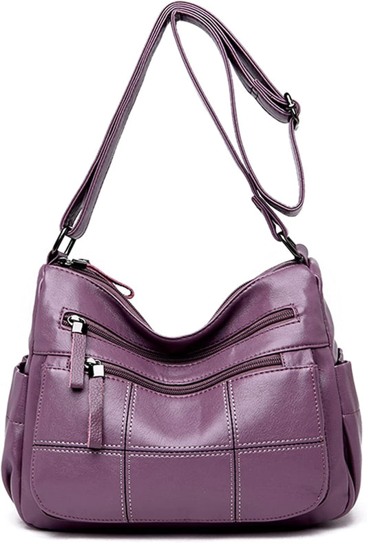 Soft Ladies Leather Crossbody Bags Girls Lightweight Shoulder Handbags for Women Multi-Pocket with Adjustable Shoulder Strap