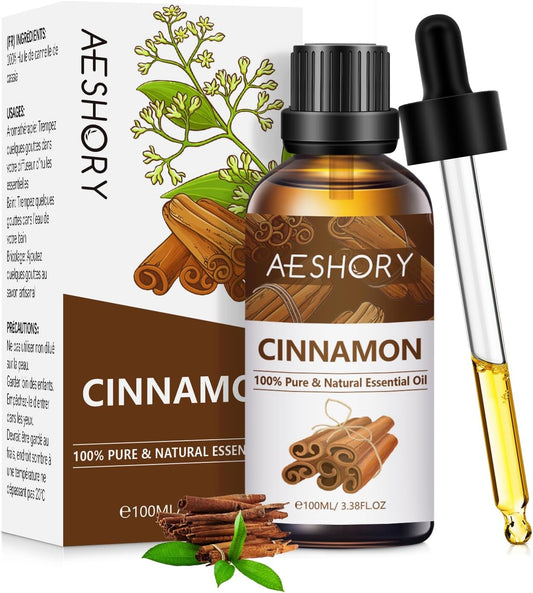 Cinnamon Essential Oil 100Ml, 100% Pure Natural Cinnamon Bark Oil for Diffuser, Humidifier, Aromatherapy, Home Cleaning, Skin Care, Breath Freshening
