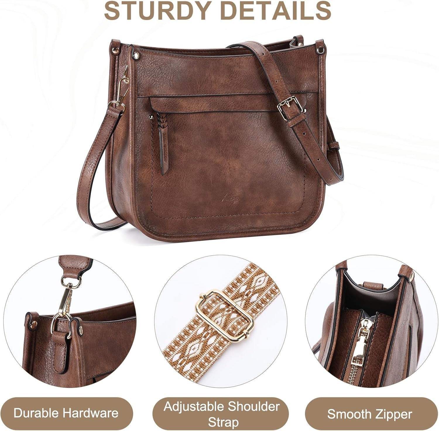 Crossbody Bags for Women, Trendy Vegan Leather Shoulder Bag Medium Ladies Handbags Hobo Purse Bucket Bags with 2 Adjustable Strap