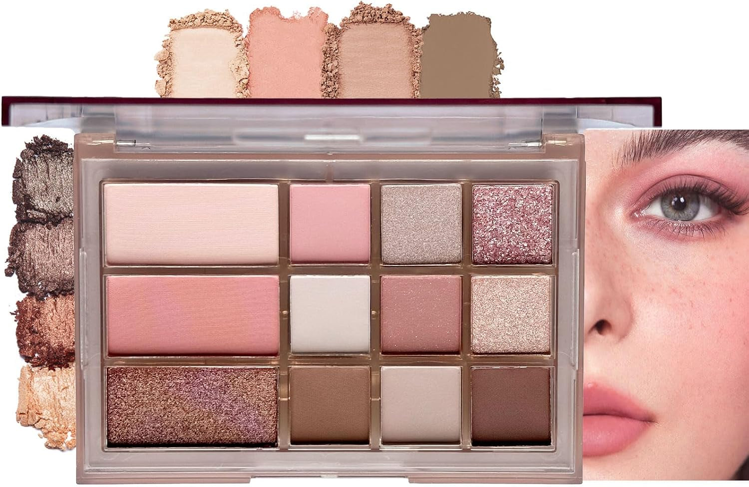 Pink Eyeshadow Palette, Nude Pink Matte Shimmer Glitter Eye Shadow Pallets for Women, 12 Colour Natural Long Lasting Highly Pigmented Pink Brown Eyeshadow Blush Make-Up Palettes