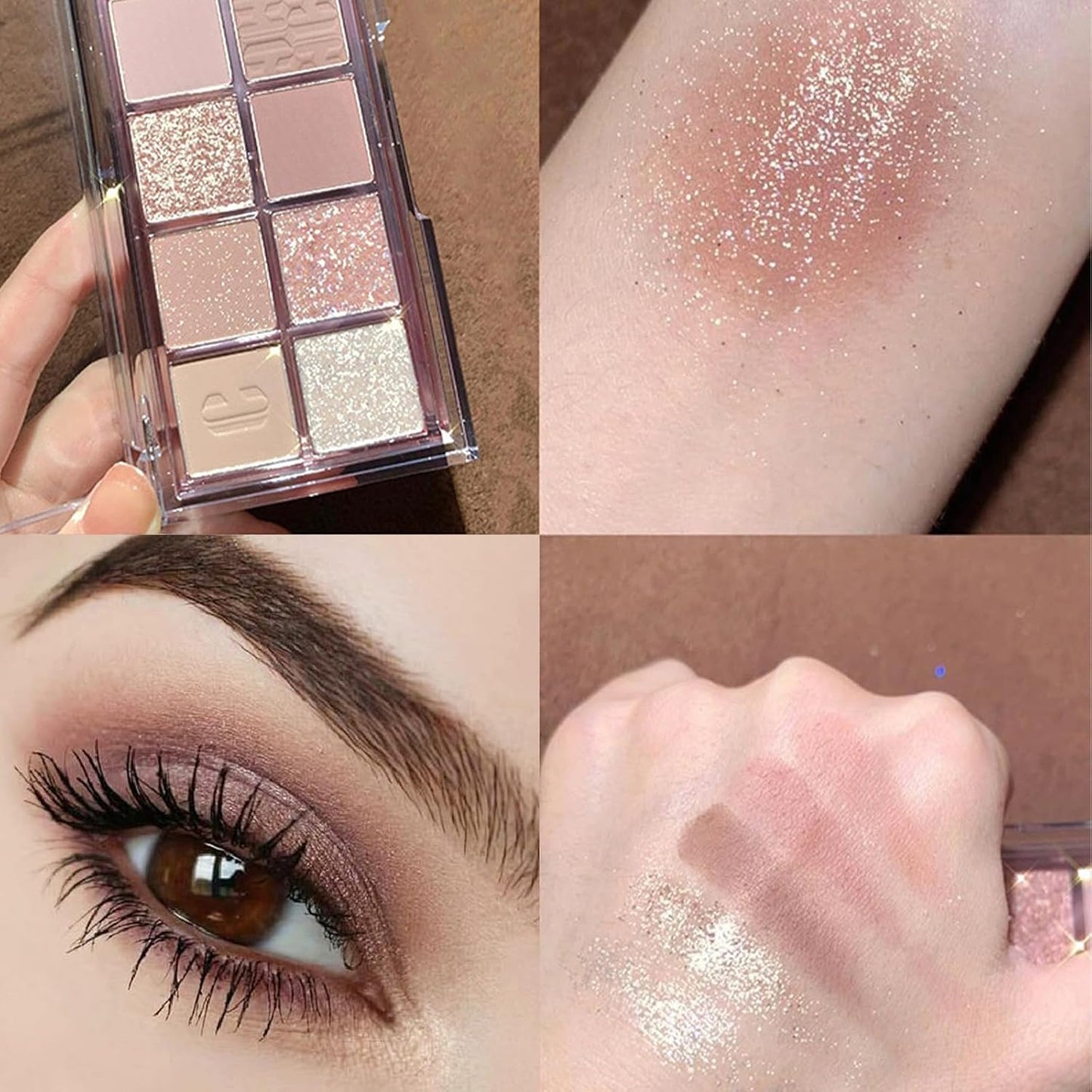 10-Color Korean Eyeshadow Palette in Earthy Brown Tones – Matte, Shimmer & Glitter Finishes – Long-Lasting Cool Toned Smokey Eye Makeup Set for Older Women, Beauty Cosmetics Kit with Brush (Style B)