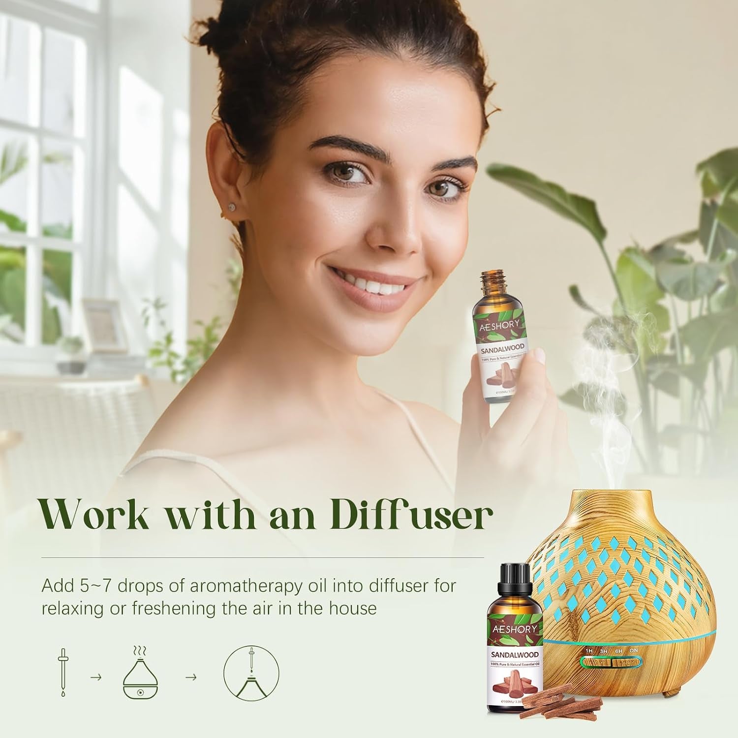Sandalwood Essential Oil 100Ml, 100% Pure Natural Sandalwood Oil, Perfect for Diffuser, Humidifier, Aromatherapy, Relax, Skin Care, Perfume & Candle Making