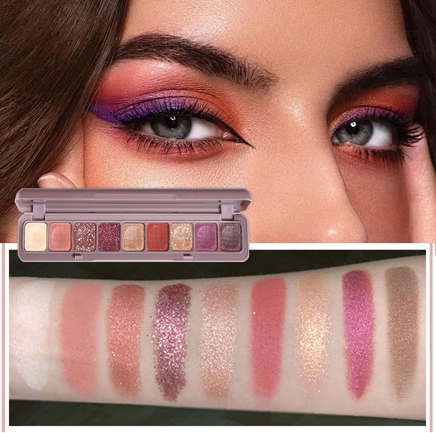 9 Colour Pink Brown Eyeshadow Palette, Matte Shimmering Glitter Eyeshadows Long Lasting Highly Pigmented Colourful Nude Shades Eye Shadow Pallets for Women, Gift for Women & Girls