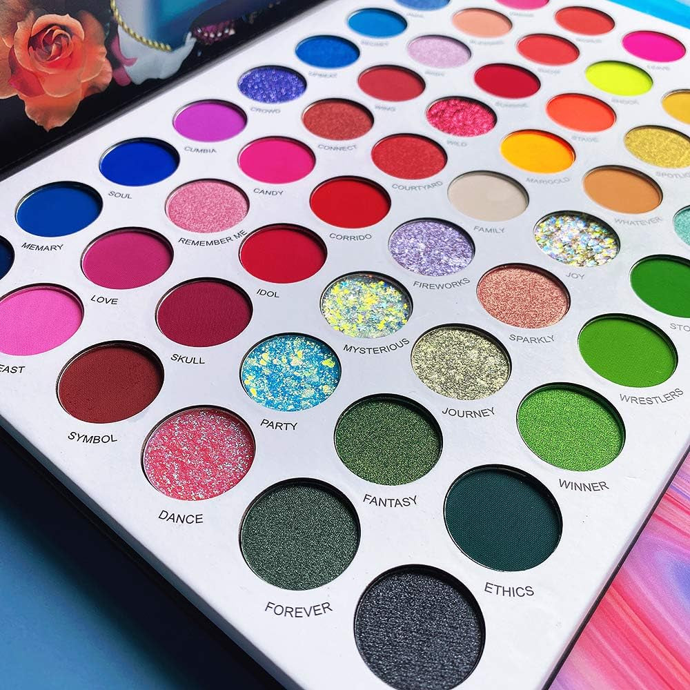 Large Eyeshadows Palette La-Catrina Makeup Pallet 54 Colours,  High Pigment Colorful Neon Aurora Glow Eye Shadow Palette, for Christmas Halloween Festival Birthday Women Girl Makeup Gift