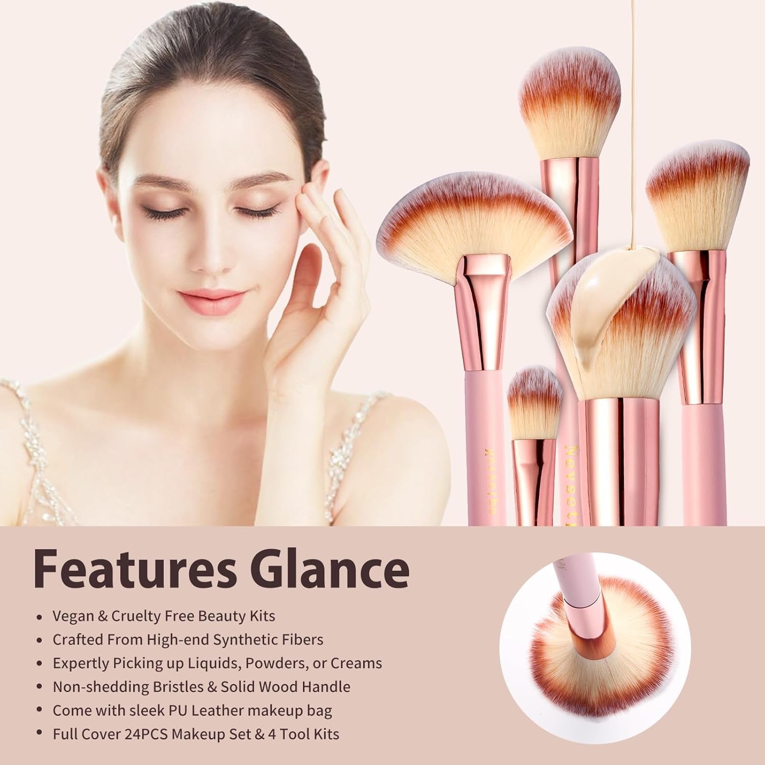 Makeup Brushes, Quality Make up Brushes 28Pcs Makeup Brushes Set Professional & Beginner Make-Up Sets & Case, Brushes & Sponges,Travel-Friendly Roll-Up Beauty Gift Sets for Women, PINK