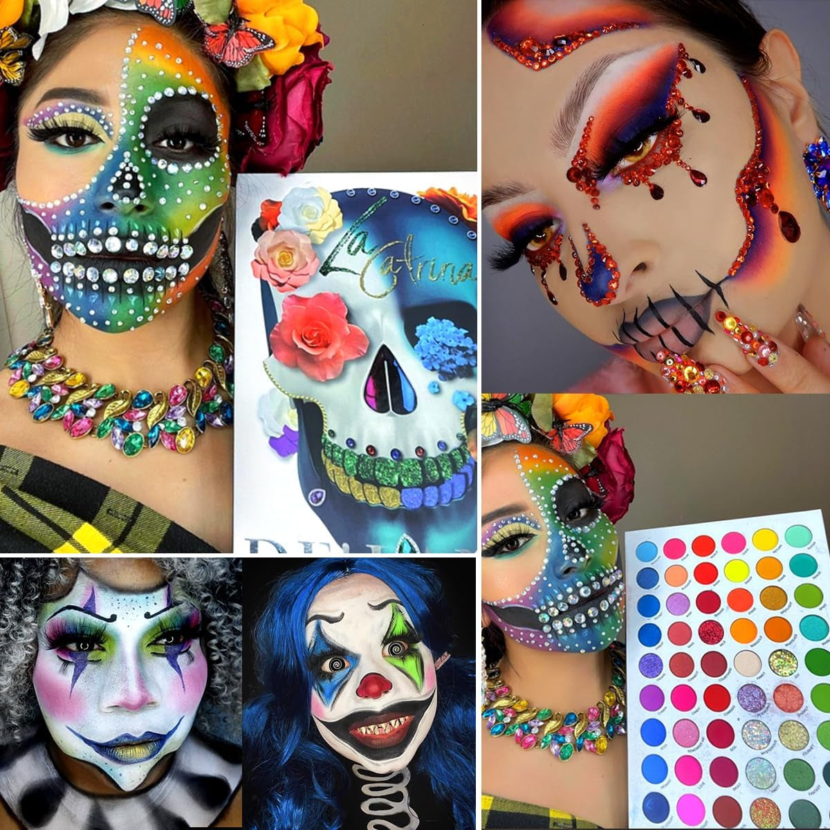 Large Eyeshadows Palette La-Catrina Makeup Pallet 54 Colours,  High Pigment Colorful Neon Aurora Glow Eye Shadow Palette, for Christmas Halloween Festival Birthday Women Girl Makeup Gift