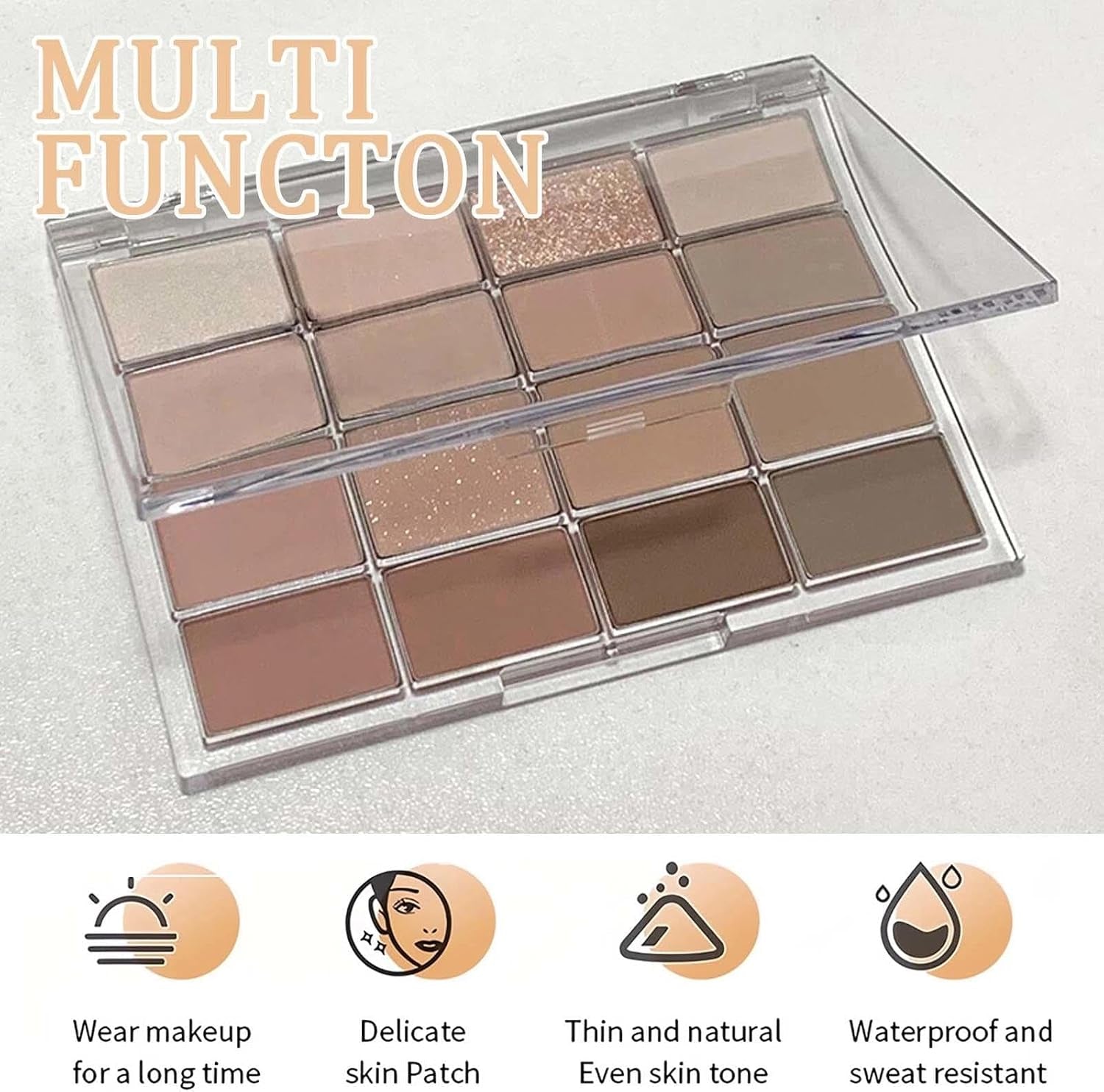 16 Color Nude Eyeshadow Palette for Women - Long-Lasting, Pigmented, Shimmering and Matte Make-Up Palettes. Waterproof, Mixable, Brown, Gray and Nude