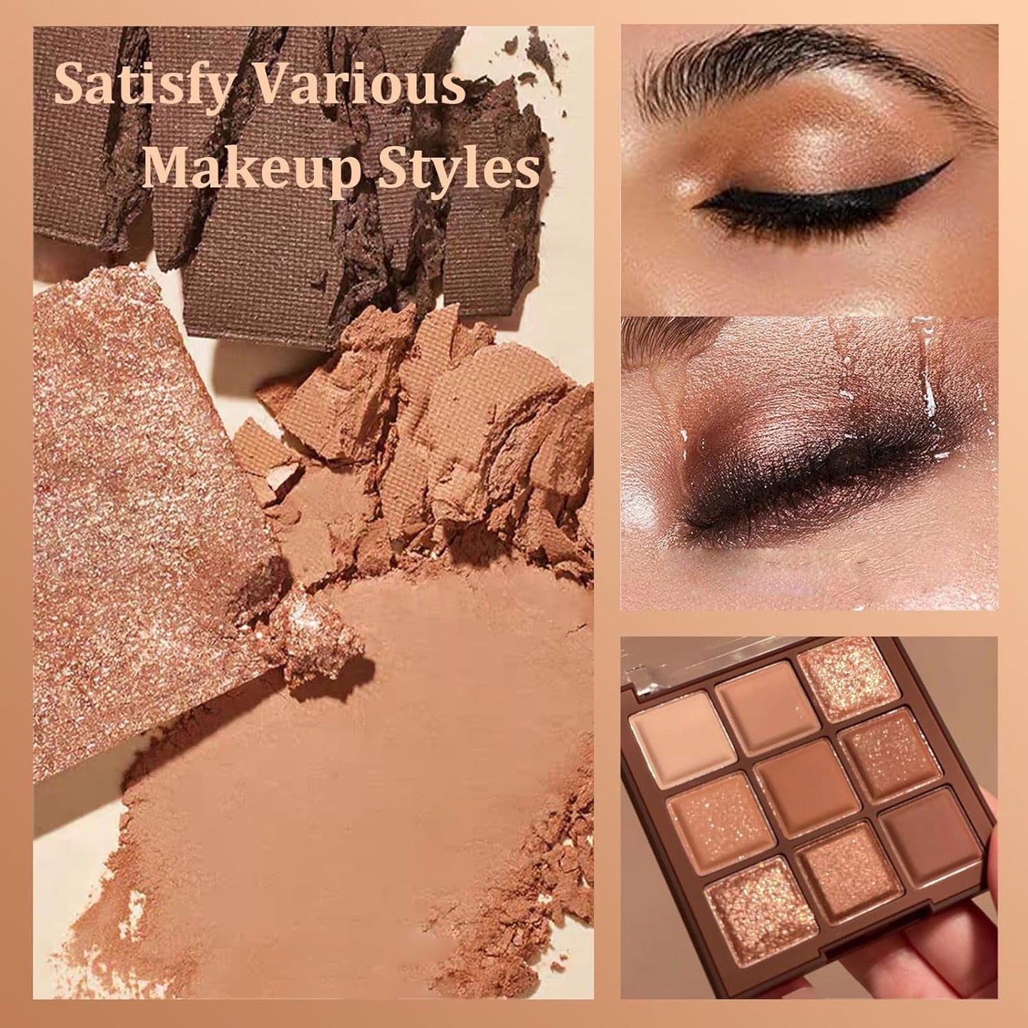 1Pcs Brown Eyeshadow Palette, Matte and Shimmer Neutral 9-Color Eye Shadow Palette with Nude Gold Eyeshadow - Multipurpose, Highly Pigmented Cream Eyeshadows with Bronzer & Contour