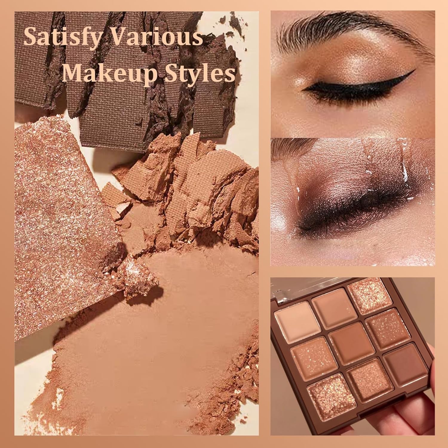 1Pcs Brown Eyeshadow Palette, Matte and Shimmer Neutral 9-Color Eye Shadow Palette with Nude Gold Eyeshadow - Multipurpose, Highly Pigmented Cream Eyeshadows with Bronzer & Contour