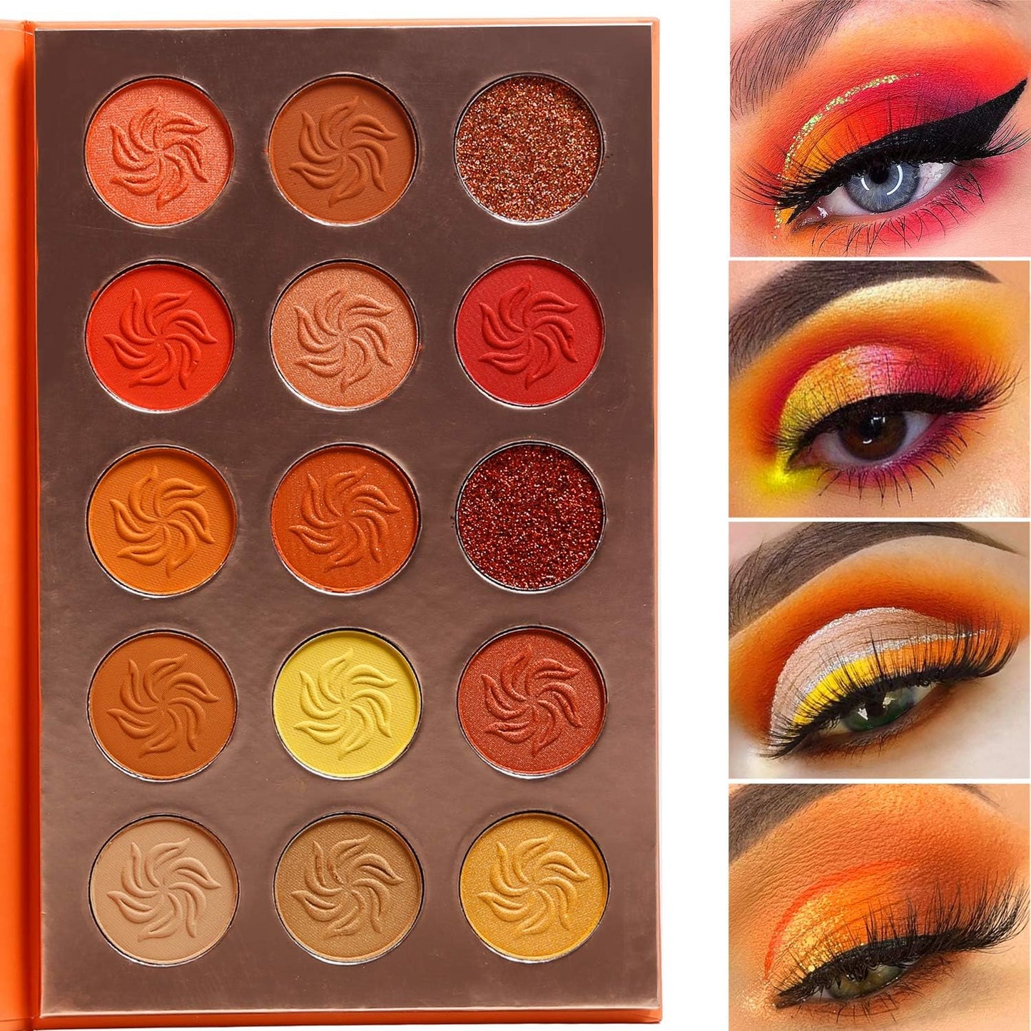 Red Orange Eyeshadow Palette, Highly Pigmented Warm Eye Shadow Palettes Glitter Matte Shimmer, Neutral Brown Yellow Gold Fall Sunset Eyeshadow Pallet, for Halloween Pumpkin Makeup