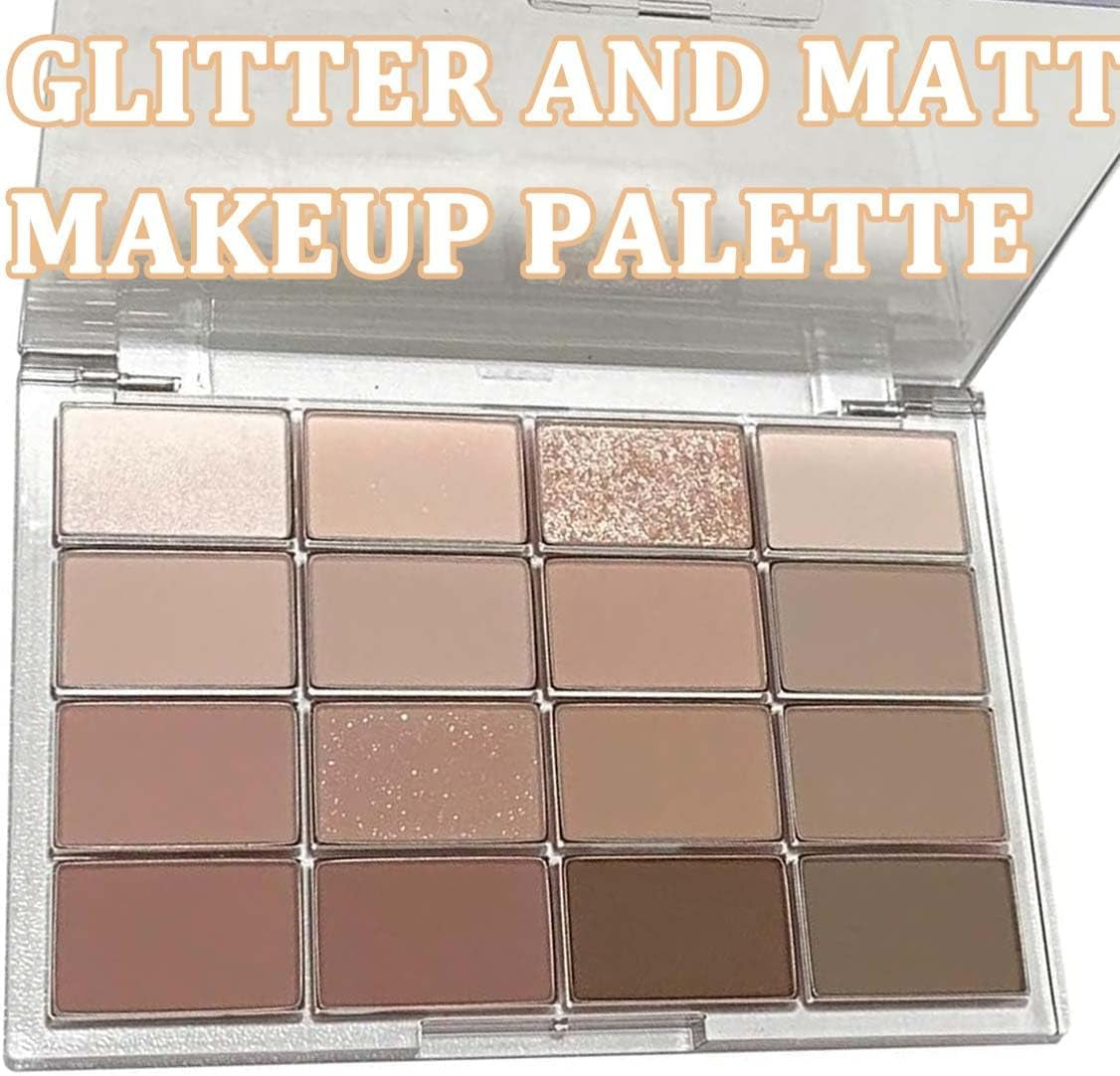 16 Color Nude Eyeshadow Palette for Women - Long-Lasting, Pigmented, Shimmering and Matte Make-Up Palettes. Waterproof, Mixable, Brown, Gray and Nude