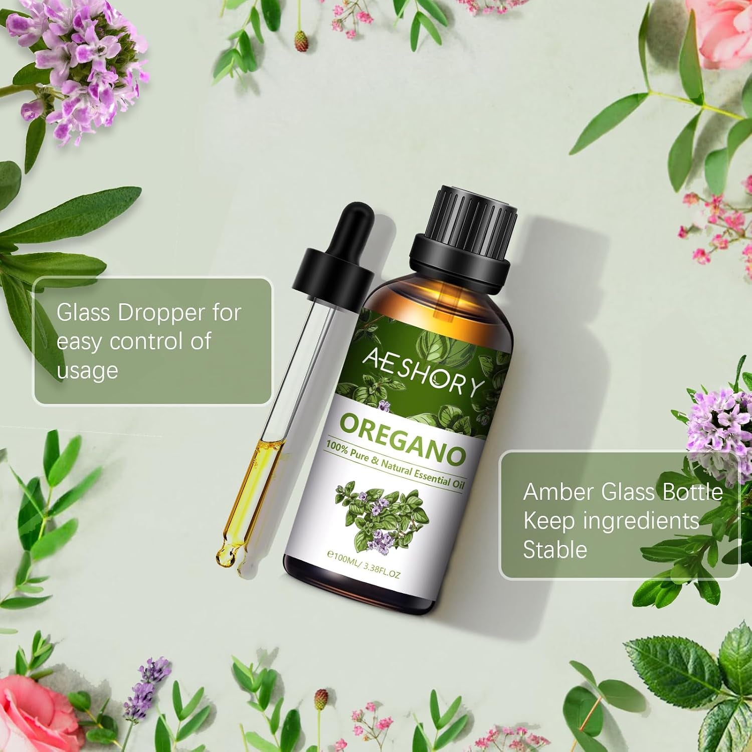 Oregano Essential Oil 100Ml, 100% Natural Oregano Oils for Diffusers, Aromatherapy, Skin Care, Home Cleaning, Massage, Soap Making