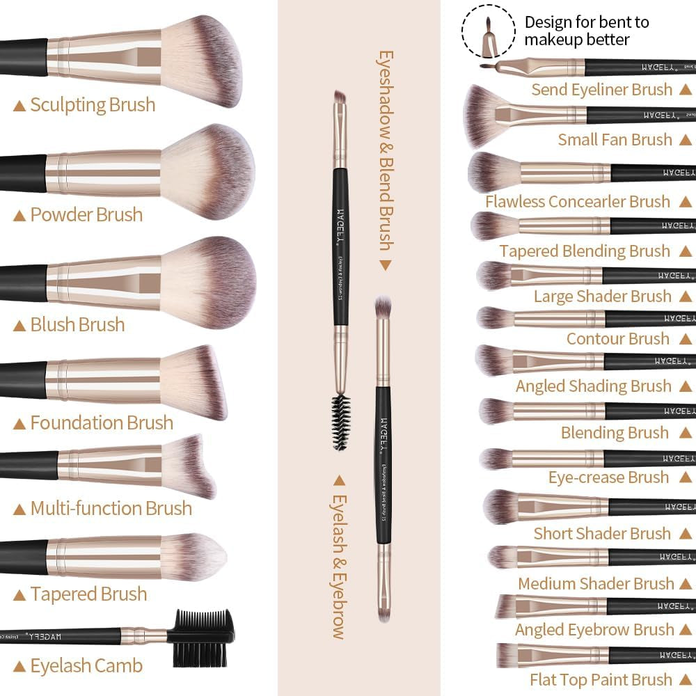 Makeup Brushes 22Pcs Professional Makeup Brush Set Blending Foundation Powder Blush Concealers Eyeshadow Eyebrow Eyeliner Brushes Premium Synthetic Make up Brushes Set with Brush Bag