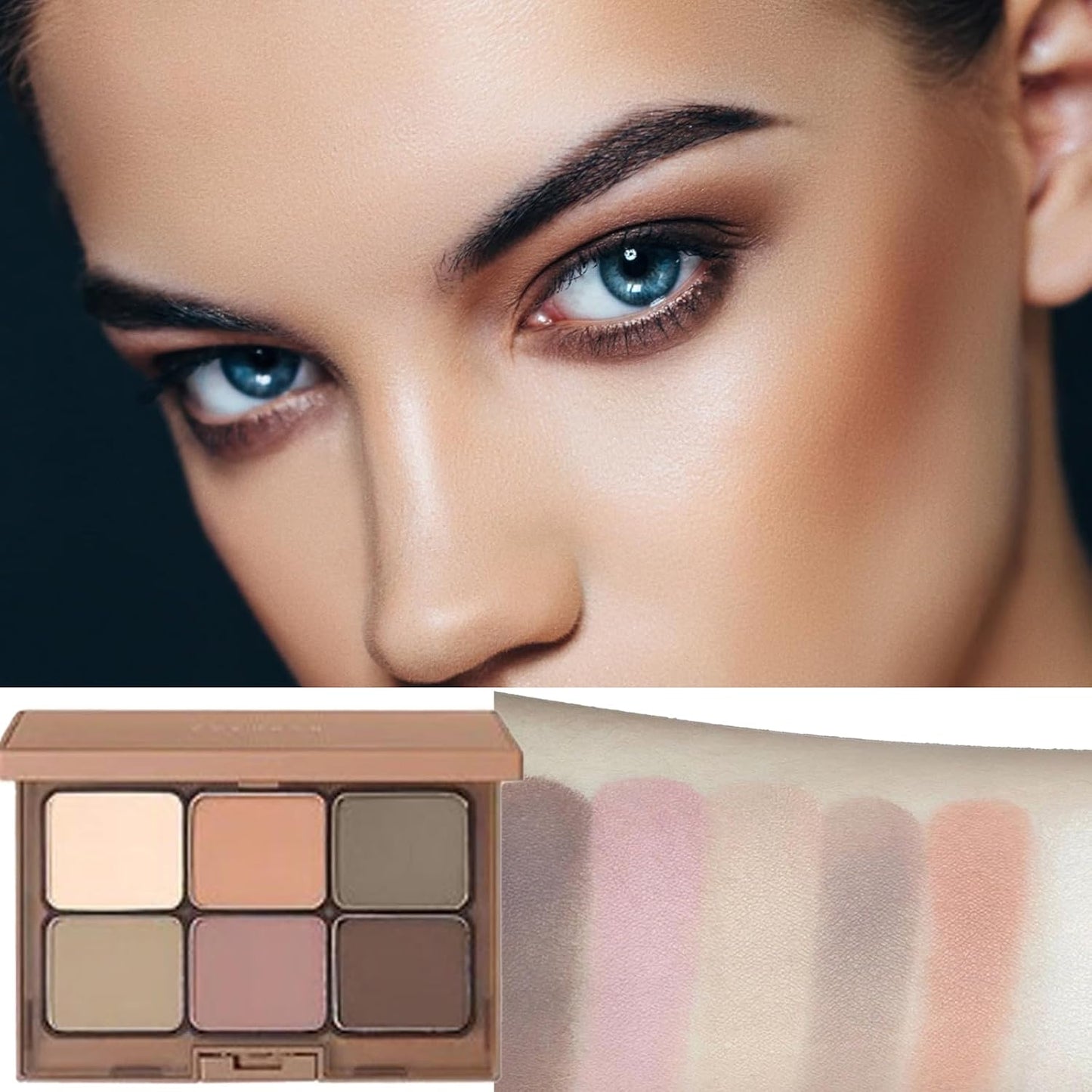 Matte Brown Grey Nude Eyeshadow Palette - 6 Highly Pigmented, Blendable Shades - Long Lasting, Waterproof