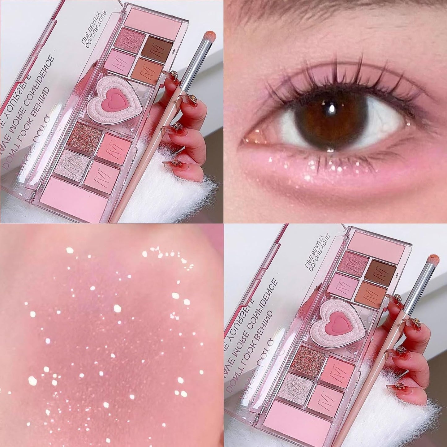 Pink Eyeshadow Palette, 12 Colour Nude Pink Matte Shimmer Glitter Eye Shadow Pallets for Women, Natural Long Lasting Highly Pigmented Eyeshadow Blush Make-Up Palettes