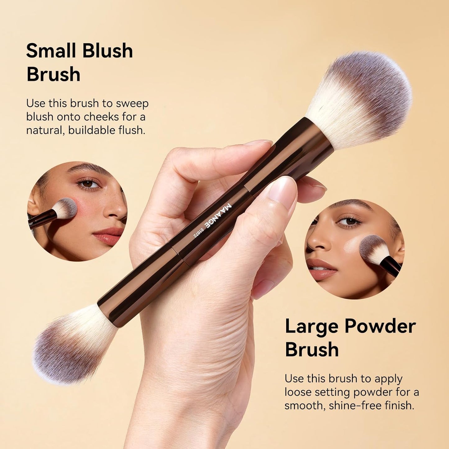 Make up Brush  4 PCS Foundation Kabuki Brush Double-Ended Contour Brush for Liquid Powder Concealer Cream Cosmetics Blending Blush Face Makeup Tools Kit (Coffee)