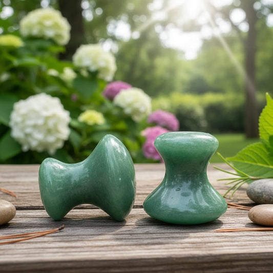2Pcs Gua Sha Facial Massage Tools, Green Stone Set, Mushroom Face Scraper for Skin Care, Spa