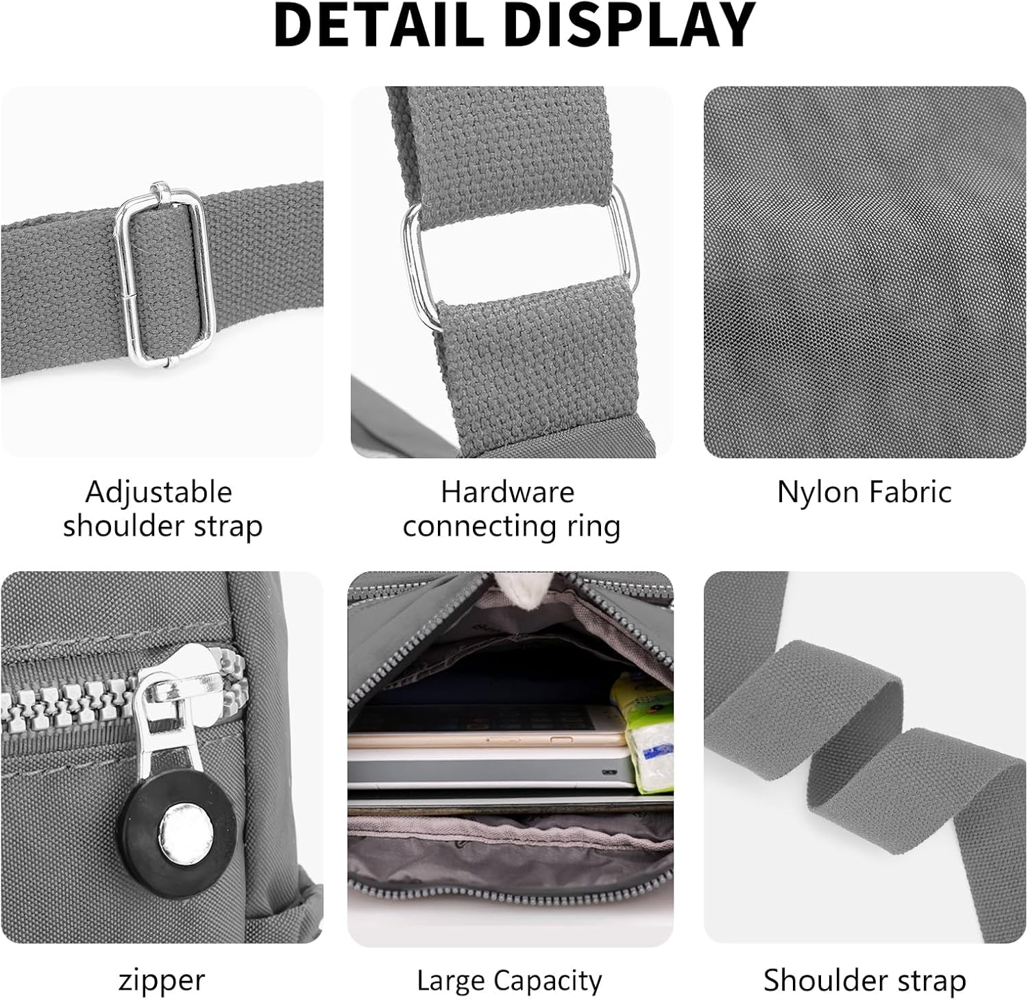 Nylon Crossbody Bag for Women Waterproof Multi-Pocket Handbag Shoulder Bags Travel Messenger Bag Ladies Tote for Shopping Hiking Daily Use