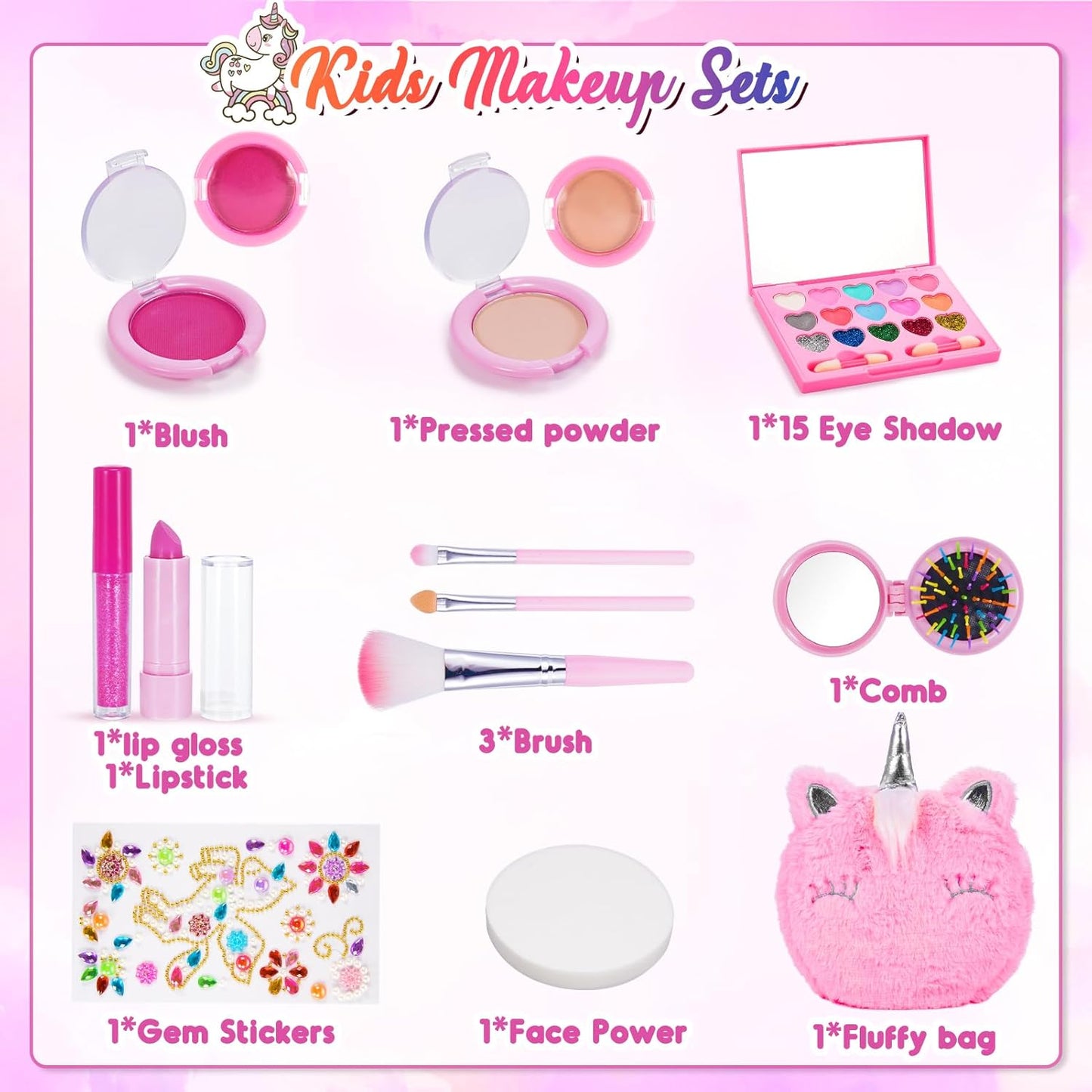Kids Makeup Sets, 4 5 6 Year Old Girl Gifts for 3-12 Year Olds Toys Age 4 5 6 7 8 Unicorn for Girls Make up Set Birthday Gifts for Girls Kids Toys Pretend Unicorn