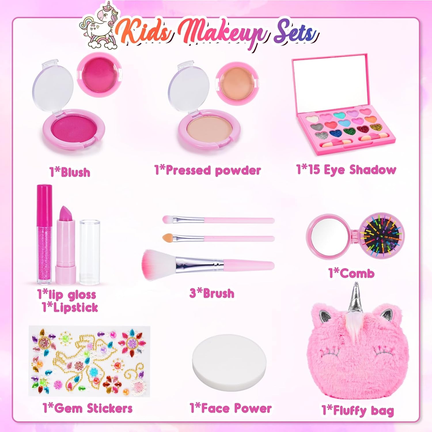 Kids Makeup Sets, 4 5 6 Year Old Girl Gifts for 3-12 Year Olds Toys Age 4 5 6 7 8 Unicorn for Girls Make up Set Birthday Gifts for Girls Kids Toys Pretend Unicorn
