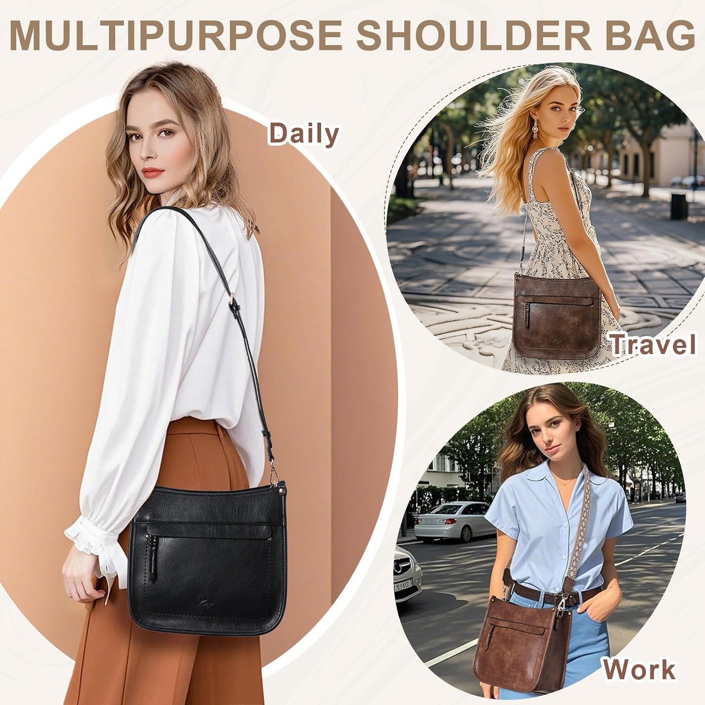 Crossbody Bags for Women, Trendy Vegan Leather Shoulder Bag Medium Ladies Handbags Hobo Purse Bucket Bags with 2 Adjustable Strap