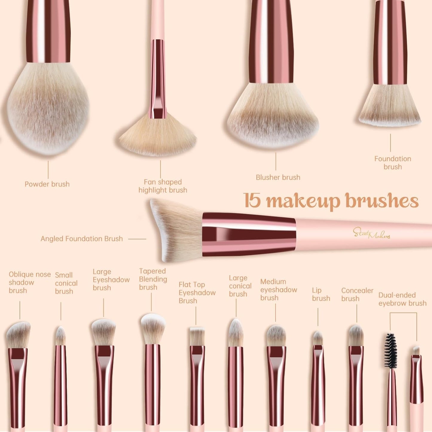 Makeup Brushes  15Pcs Marble Makeup Brush Set Foundation Powder Blush Blending Eyeshadow Brushes Sets
