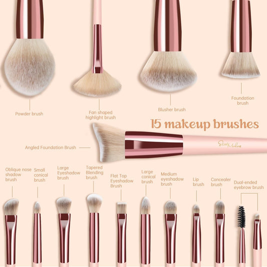 Makeup Brushes  15Pcs Marble Makeup Brush Set Foundation Powder Blush Blending Eyeshadow Brushes Sets