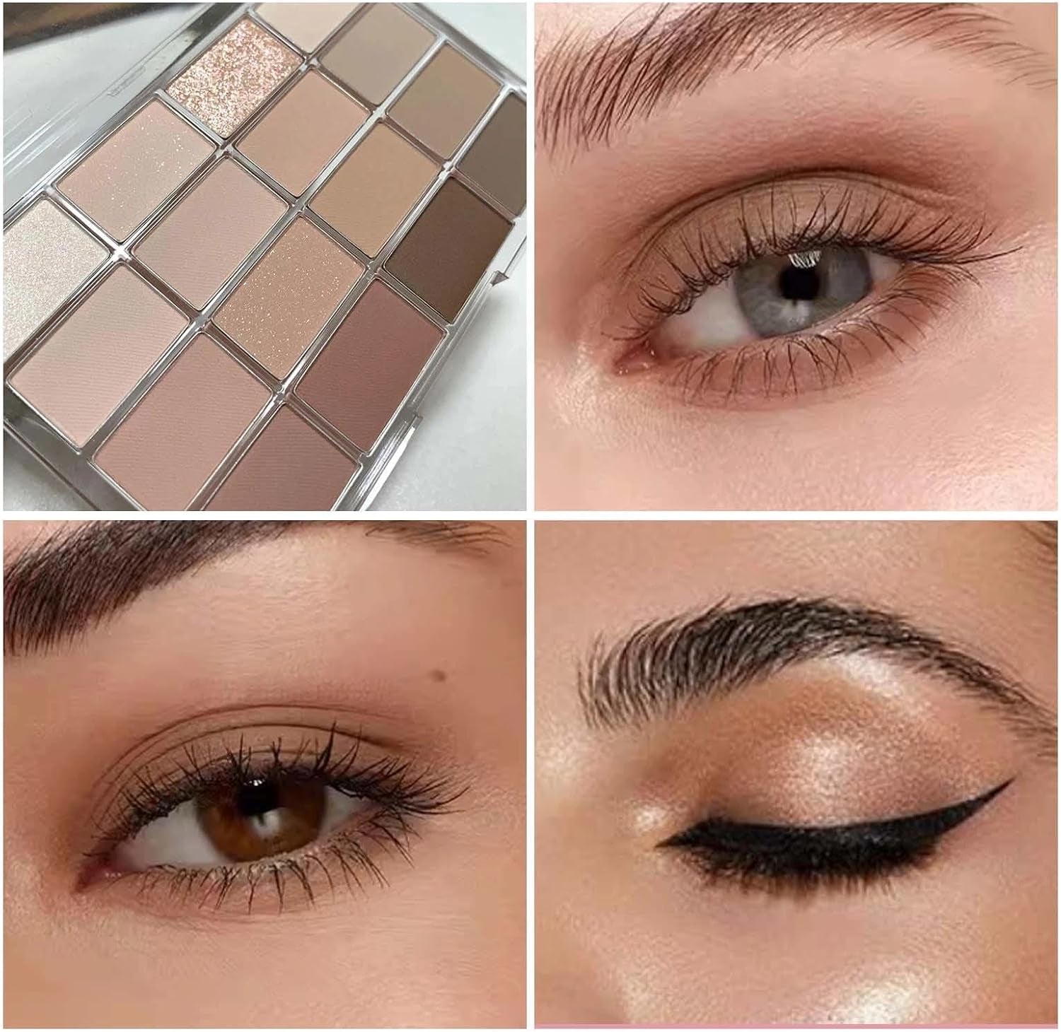 16 Color Nude Eyeshadow Palette for Women - Long-Lasting, Pigmented, Shimmering and Matte Make-Up Palettes. Waterproof, Mixable, Brown, Gray and Nude