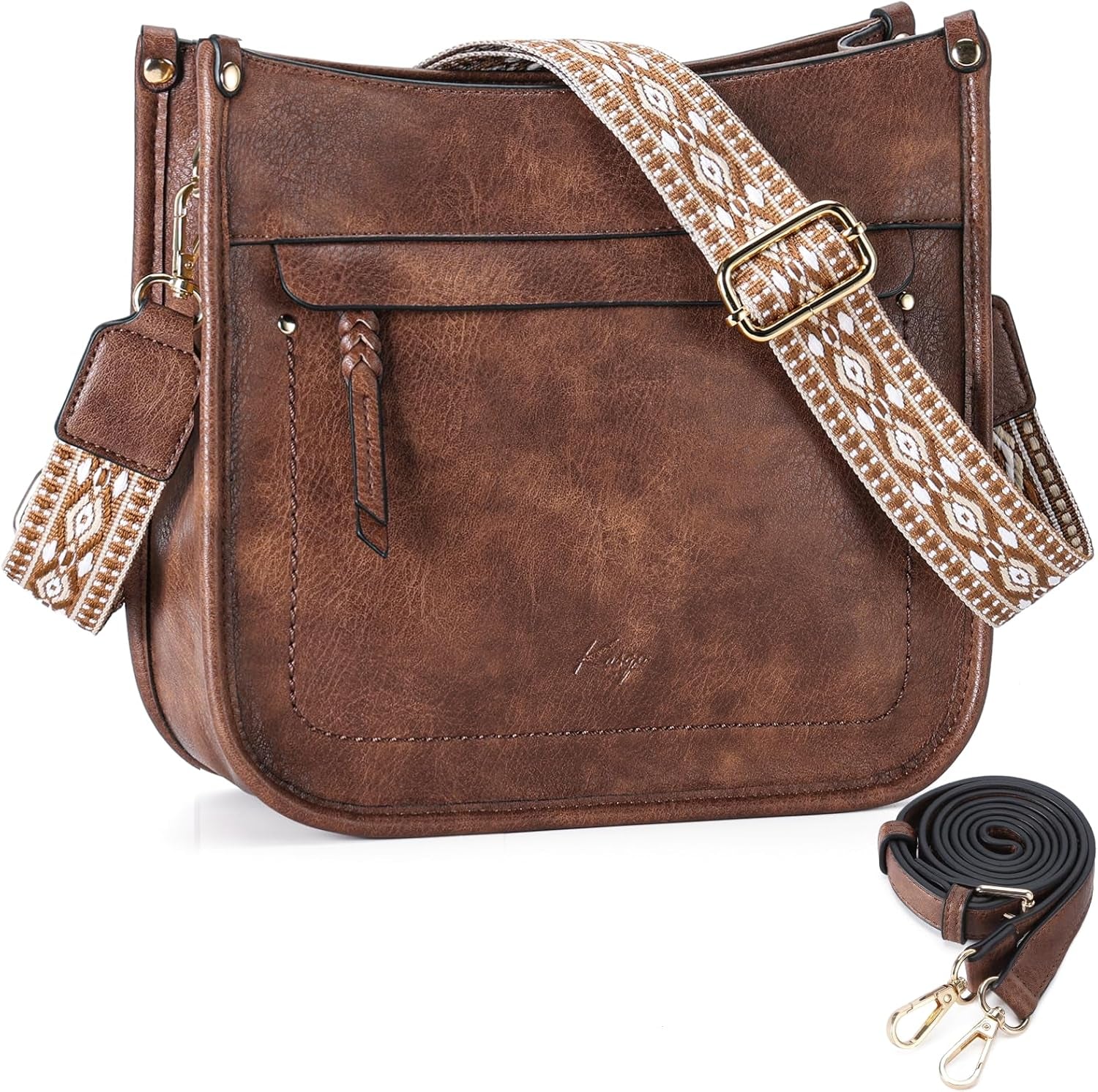 Crossbody Bags for Women, Trendy Vegan Leather Shoulder Bag Medium Ladies Handbags Hobo Purse Bucket Bags with 2 Adjustable Strap