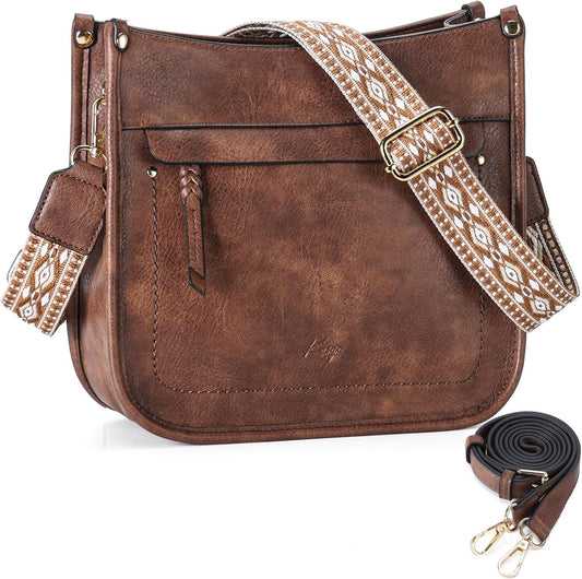 Crossbody Bags for Women, Trendy Vegan Leather Shoulder Bag Medium Ladies Handbags Hobo Purse Bucket Bags with 2 Adjustable Strap