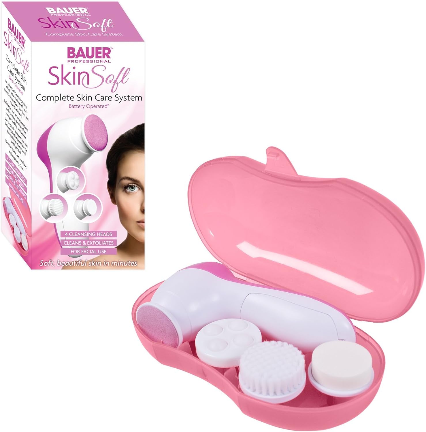 Complete Skin Care System / 4 Cleansing Heads to Clean & Exfoliate / 2 Variable Speeds/Battery Operated