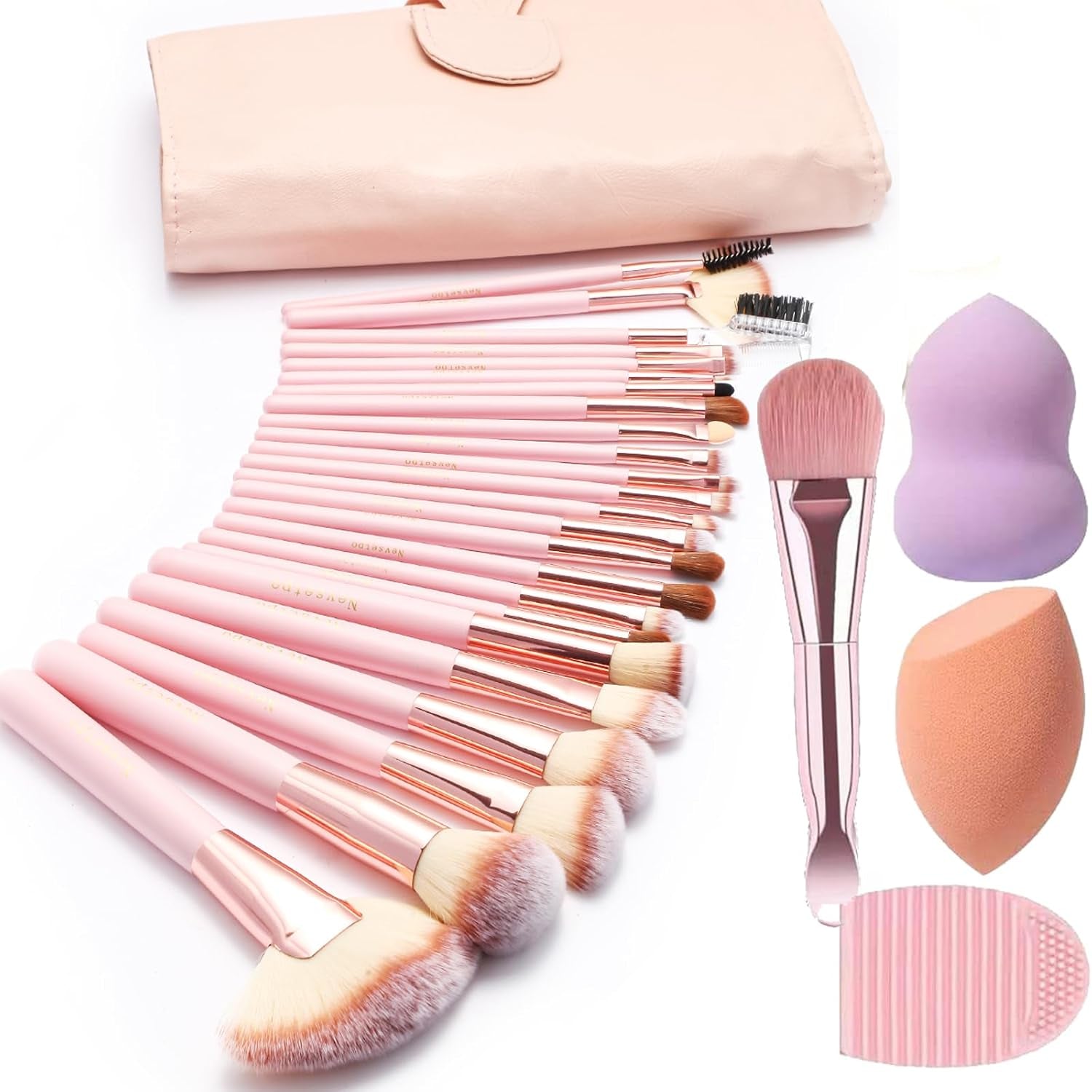Makeup Brushes, Quality Make up Brushes 28Pcs Makeup Brushes Set Professional & Beginner Make-Up Sets & Case, Brushes & Sponges,Travel-Friendly Roll-Up Beauty Gift Sets for Women, PINK