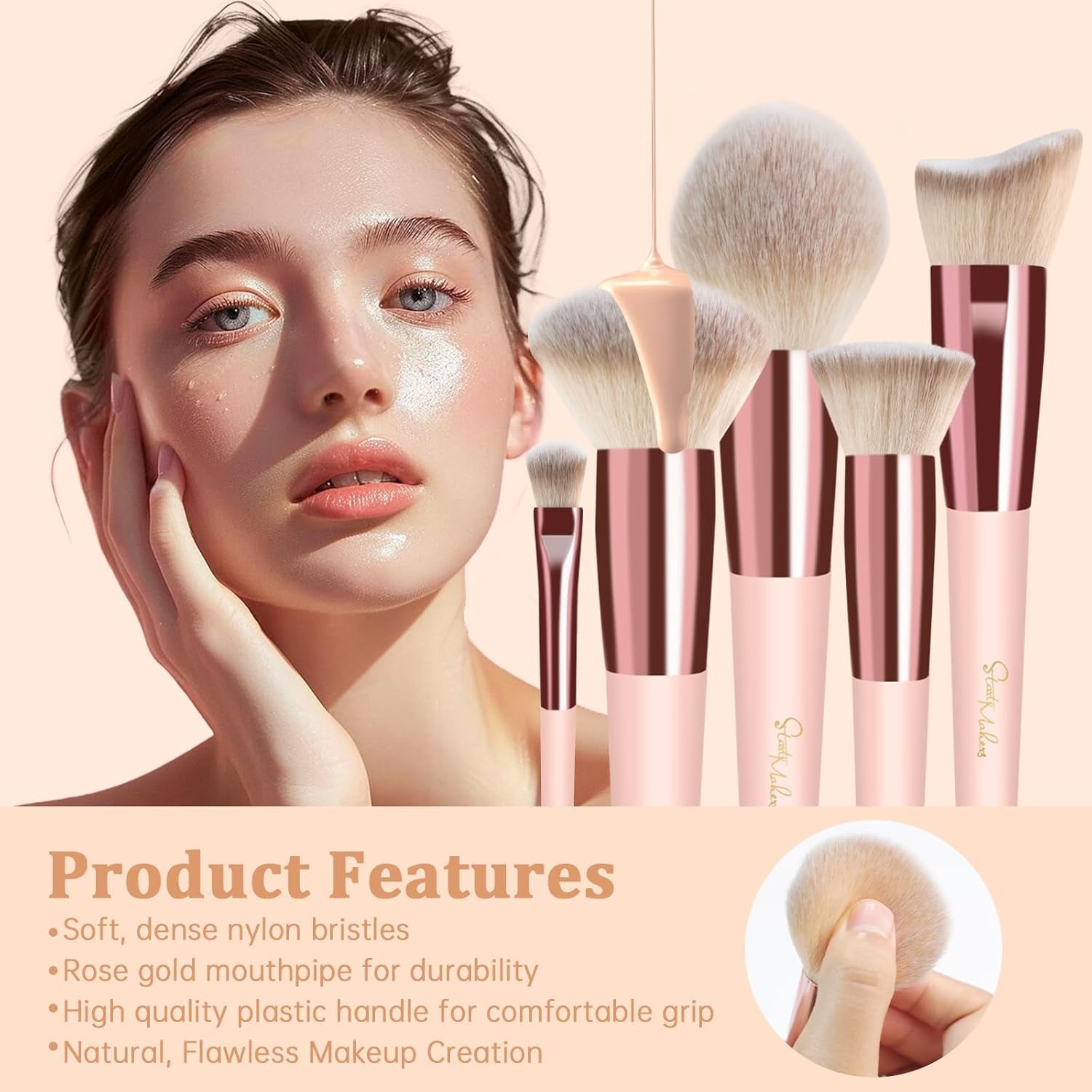 Makeup Brushes  15Pcs Marble Makeup Brush Set Foundation Powder Blush Blending Eyeshadow Brushes Sets