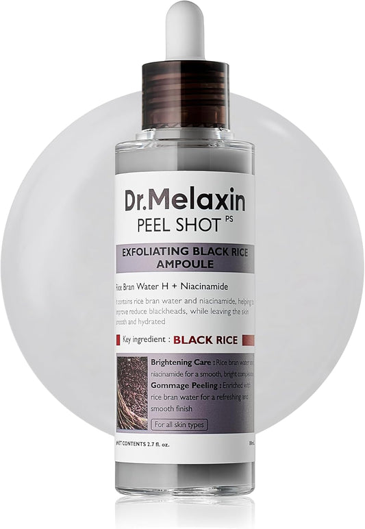 Peel Shot Glow Black Rice Peeling Ampoule – AHA BHA Daily Chemical Exfoliant with Rice Water & Niacinamide, Glass Skin Texture for Dead Skin & Dull Complexion, Korean Skincare 2.7 Fl.Oz
