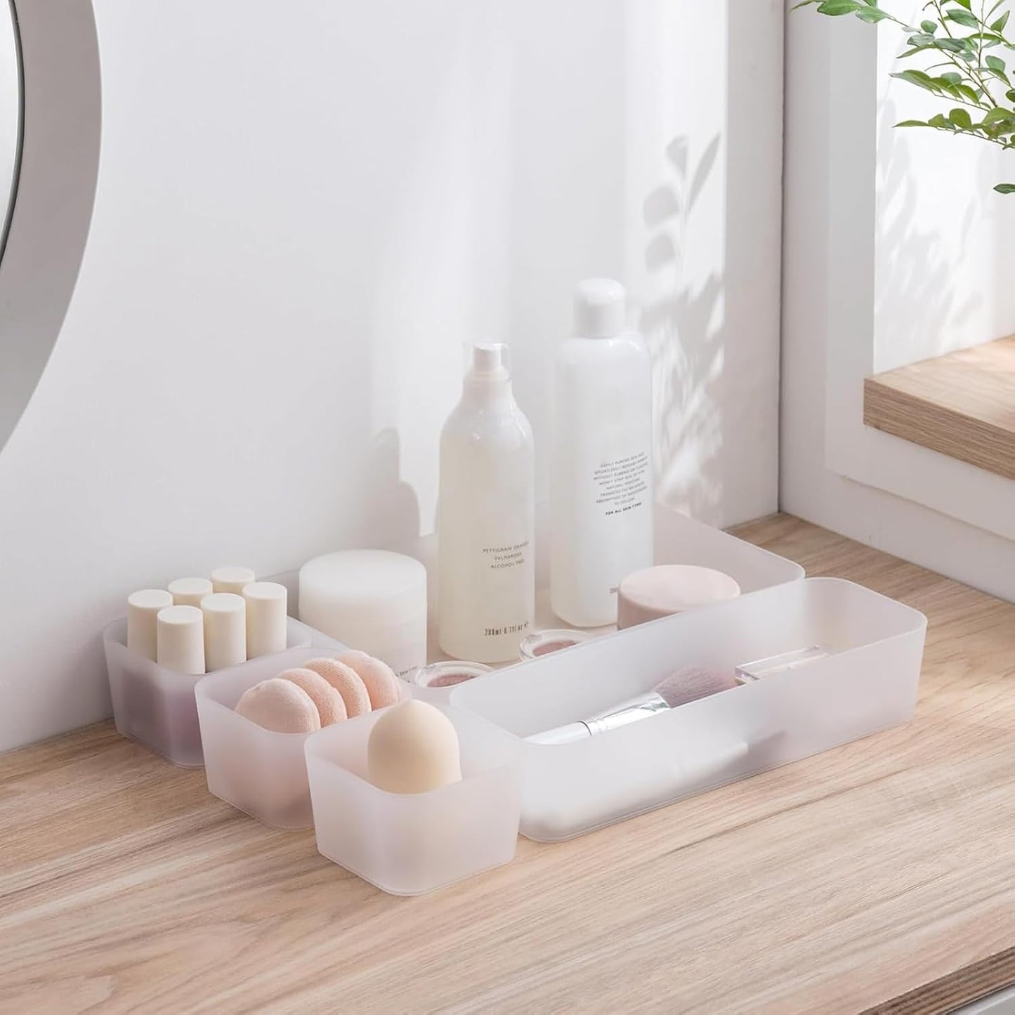 5 Pcs Drawer Organizer Tray Storage Box for Bedroom Dresser Bathroom Kitchen, Frosted