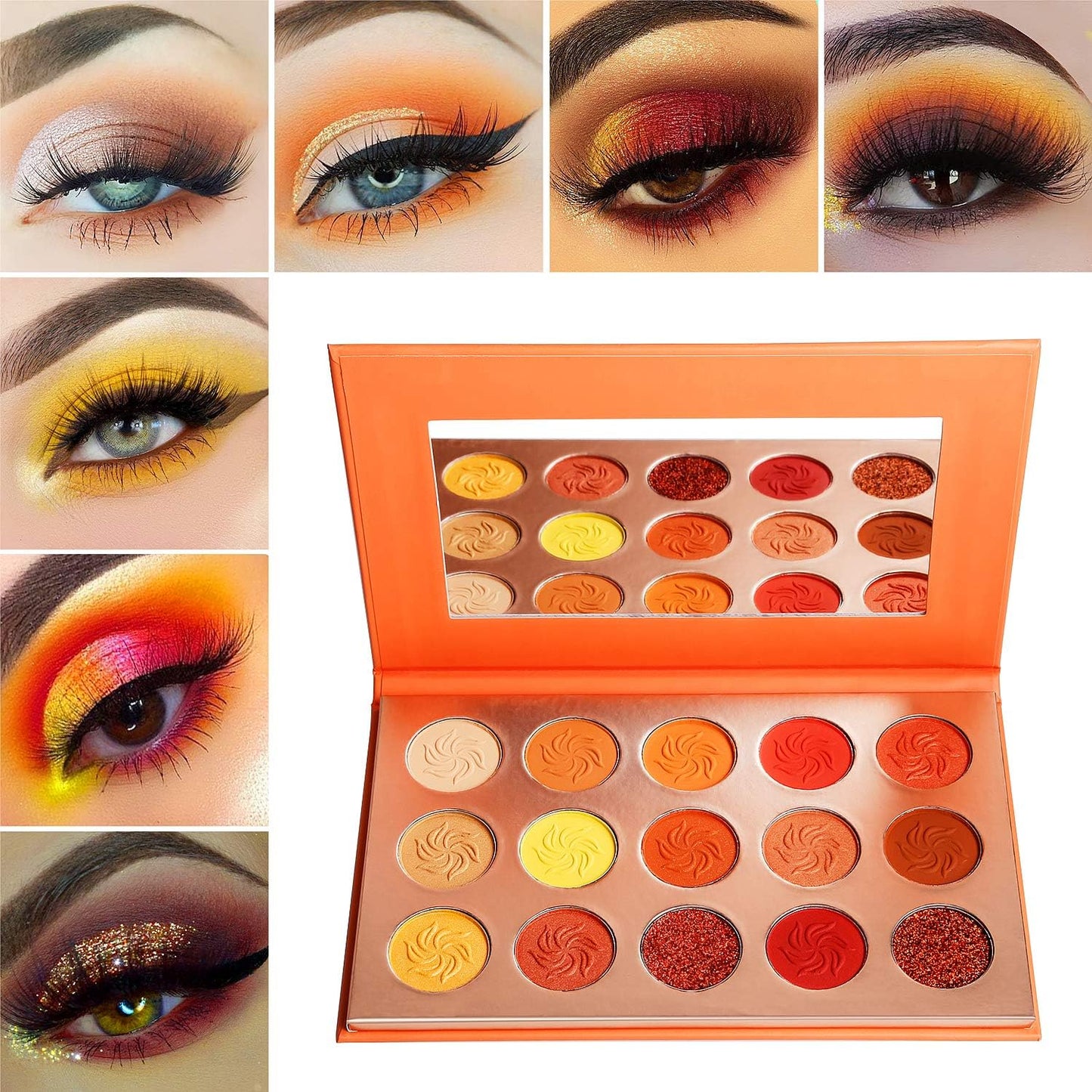 Red Orange Eyeshadow Palette, Highly Pigmented Warm Eye Shadow Palettes Glitter Matte Shimmer, Neutral Brown Yellow Gold Fall Sunset Eyeshadow Pallet, for Halloween Pumpkin Makeup