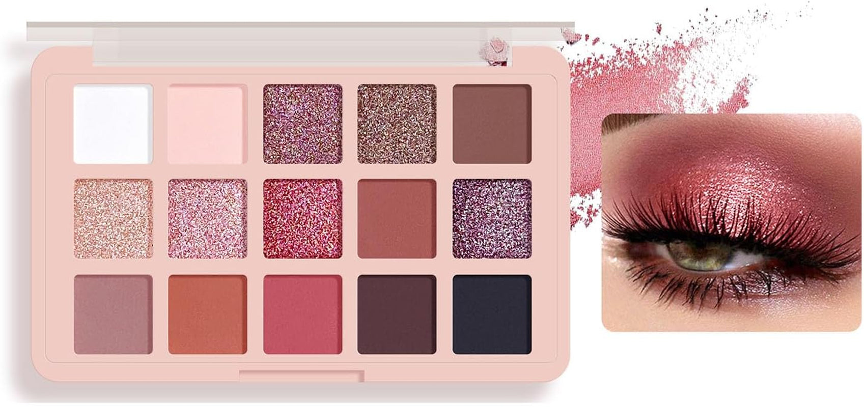 Eyeshadow Pink Eye Shadow Palette, Make-Up Palettes Shimmer Glitter Matte Shadows Pallets for Women, 15 Color Pink Brown Natural Long Lasting Highly Pigmented Eyeshadow Palette
