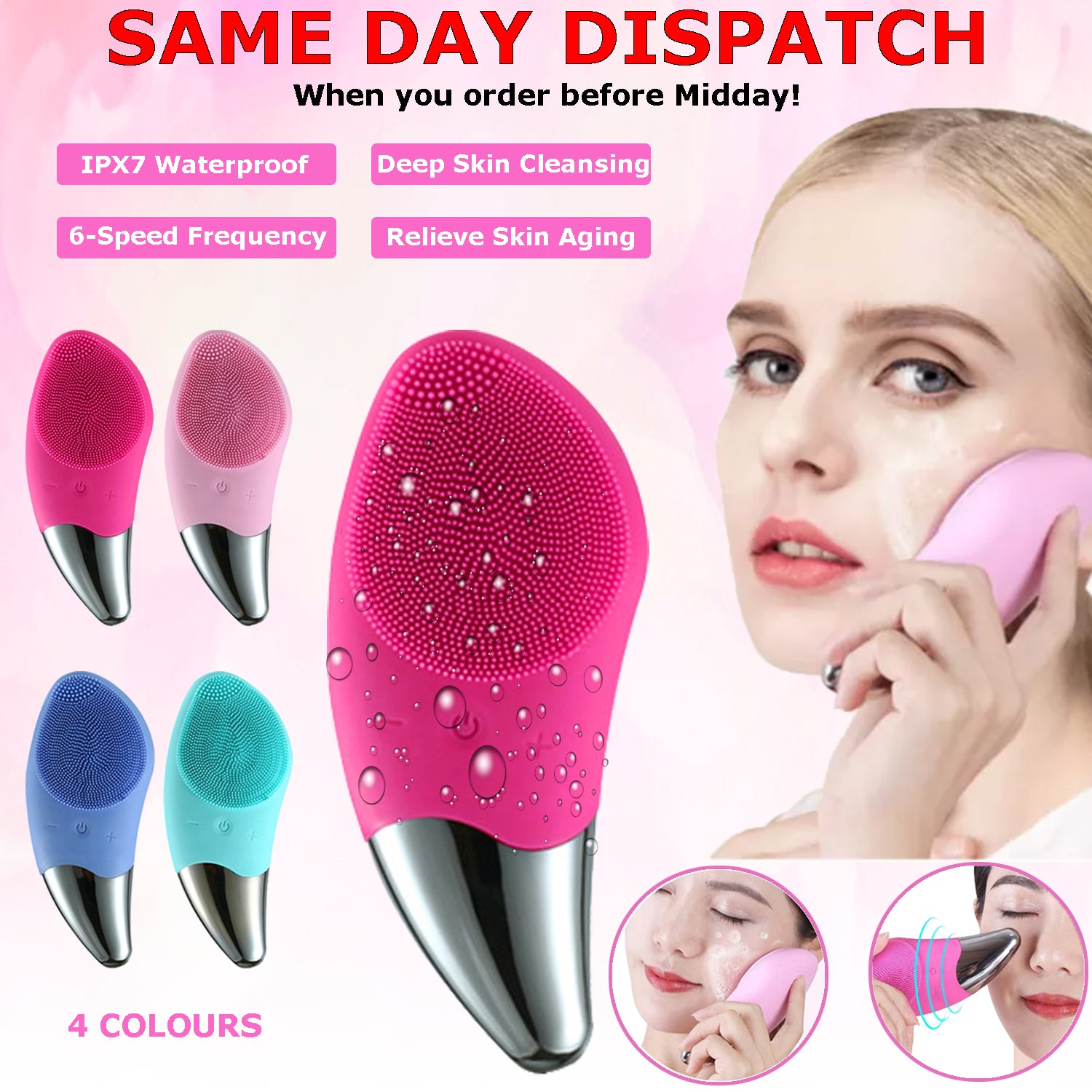 Electric Silicone Facial Cleansing Brush Face Skin Care Deep Cleaner Massager UK