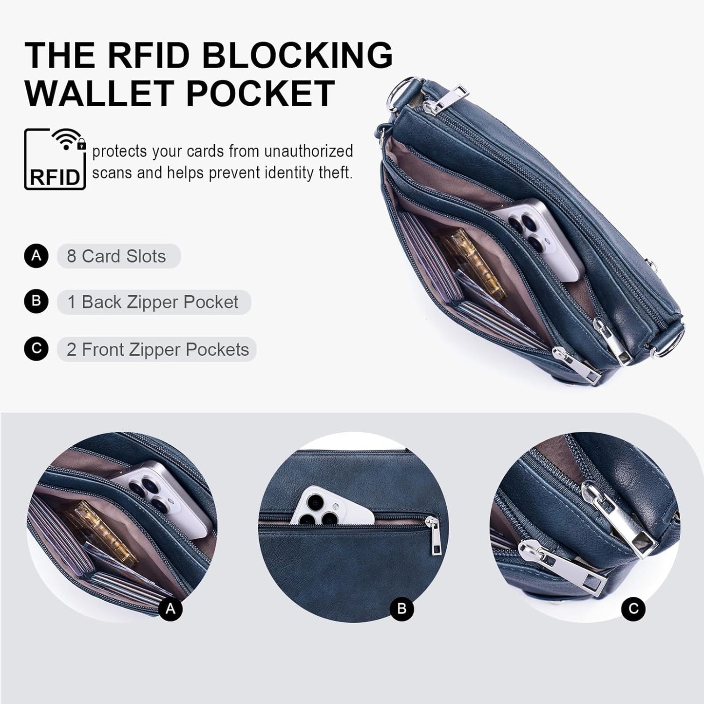 Cross Body Bag Women Rfid Travel Crossbody Bags Leather Handbags Ladies Shoulder Bag with Adjustable Strap