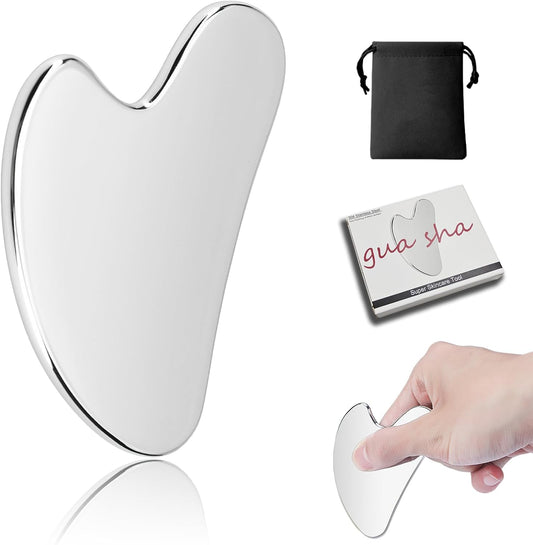 Gua Sha Facial Tool, Stainless Steel Face Massage Tool, Metal Skin-Care Tool for Face Eyes Body Essential Oils