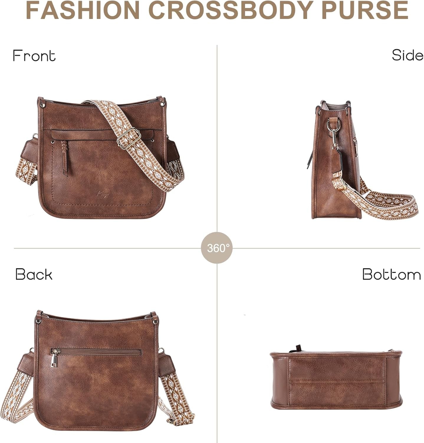Crossbody Bags for Women, Trendy Vegan Leather Shoulder Bag Medium Ladies Handbags Hobo Purse Bucket Bags with 2 Adjustable Strap